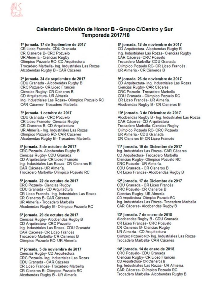 Foto calendario rugby temporada