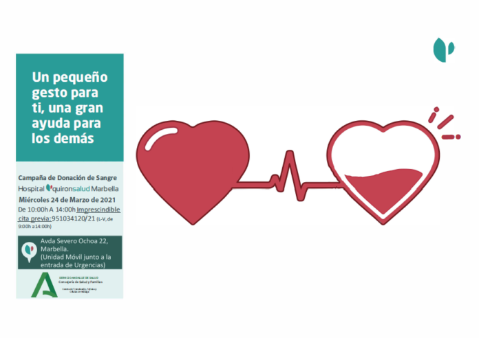 Jornada donación de sangre miércoles 24 de marzo Quirónsalud Marbella