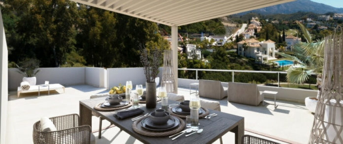 Recreación de una terraza de The Crest, en La Quinta Golf Resort