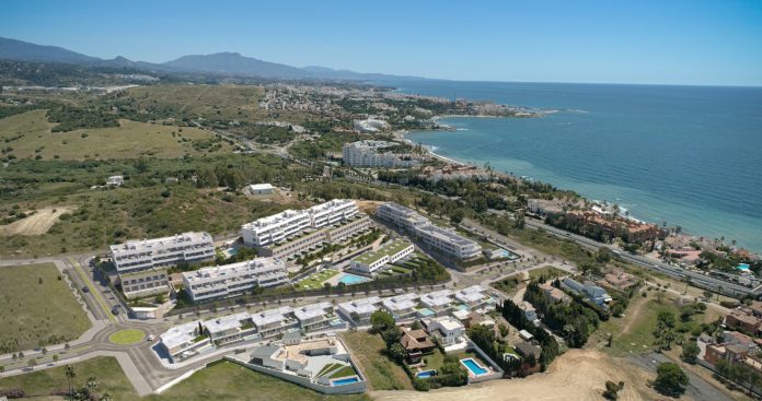 Recreación aérea de la promoción Cyan en La Gaspara, Estepona