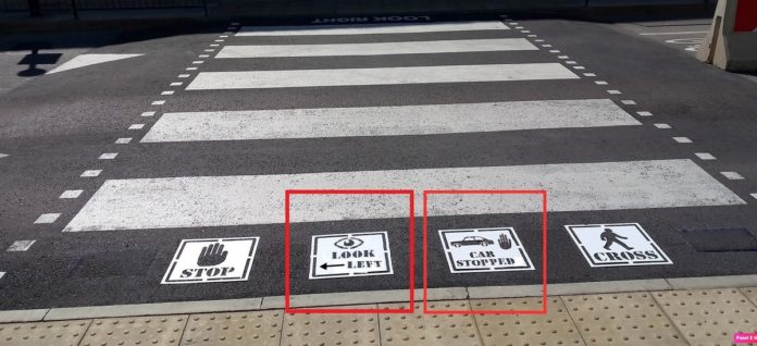 Diseño del pictograma piloto que se colocará en el paso de cebra a la entrada de la escuela St. Martin